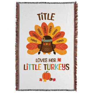 Grandma Loves Her Little Turkeys Personalized Fringe Throw Blanket