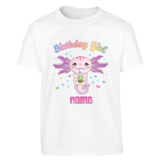 Birthday Girl Boba Tea Axolotl Youth Personalized White T-Shirt