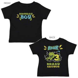 RAWR Dino Birthday Toddler Personalized Black T-Shirt