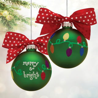 Merry & Bright Christmas Lights Glass Ball Ornament