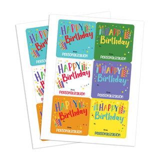 Colorful Candles Happy Birthday Gift Stickers Square 3" x 3" - Set of 12