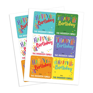 Colorful Candles Happy Birthday Gift Stickers Square 3" x 3" - Set of 12