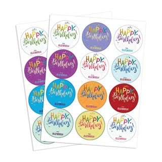 Colorful Confetti Happy Birthday  Gift Stickers Round Stickers 2.5" - Set of 48