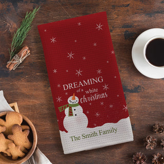 Dreaming of a White Christmas Personalized Waffle Tea Towel