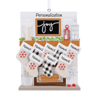 Fireplace Mantel Family Of 8 Personalized Ornament