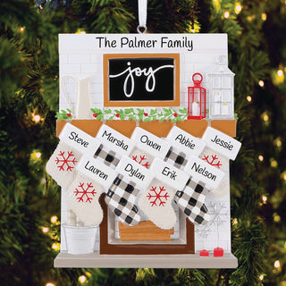 Fireplace Mantel Family Of 9 Personalized Ornament
