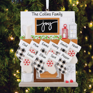 Fireplace Mantel Family Of 10 Personalized Ornament