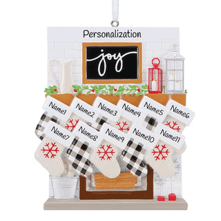Fireplace Mantel Family Of 11 Personalized Ornament