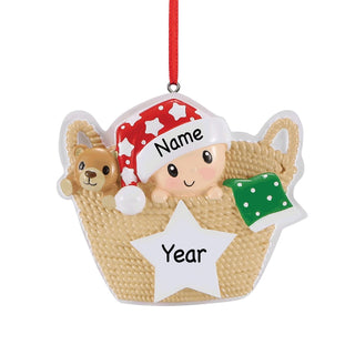 Baby In Basket Personalized Ornament