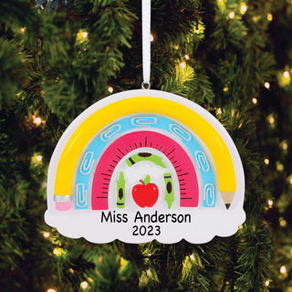 Teacher School Supply Rainbow Personalized Ornament