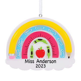 Teacher School Supply Rainbow Personalized Ornament