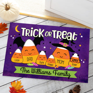 Trick or Treat Candy Corn Family Personalized Standard Doormat