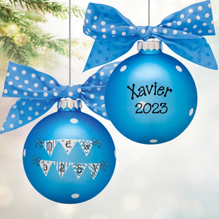 New Baby Boy Banner Blue Personalized Glass Ball Ornament