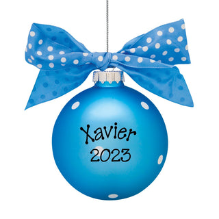 New Baby Boy Banner Blue Personalized Glass Ball Ornament