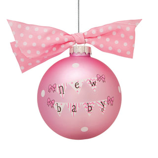 New Baby Girl Banner Pink Personalized Glass Ball Ornament