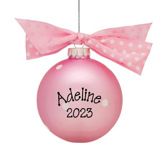 New Baby Girl Banner Pink Personalized Glass Ball Ornament