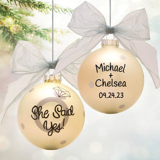 She Said Yes Engagement Personalized Glass Ball Ornament