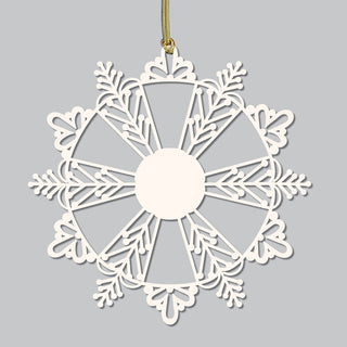 White Wood Family Snowflake Ornament with 6 Names 5.5"