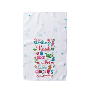 Festive Holiday Word Art Personalized Waffle Tea Towel