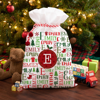 Holiday Name & Initial Pattern 18x27 Personalized Santa Sack
