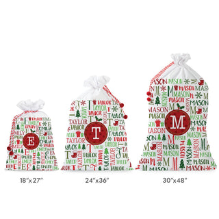 Holiday Name & Initial Pattern 30x48 Personalized Santa Sack