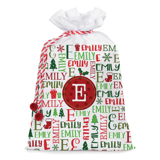 Holiday Name & Initial Pattern 18x27 Personalized Santa Sack