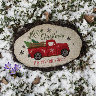 Merry Christmas Red Truck Personalized Garden Stone 