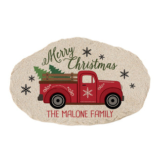 Merry Christmas Red Truck Personalized Garden Stone
