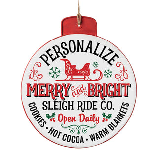 Merry And Bright Sleigh Ride Co. Personalized Large Metal Sign