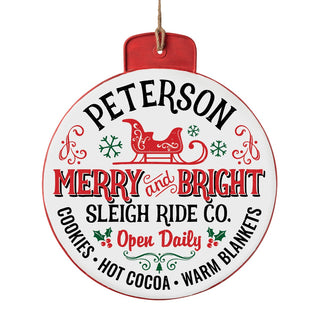 Merry And Bright Sleigh Ride Co. Personalized Large Metal Sign