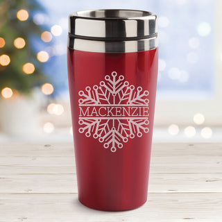 Red Travel Mug with Snowflake and Name