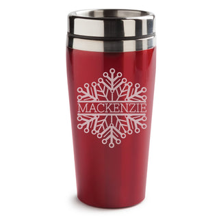 Red Travel Mug with Snowflake and Name
