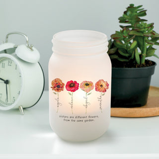 Sisters Floral Frosted Mason Jar Personalized Votive Holder