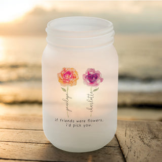 Friends Floral Frosted Mason Jar Personalized Votive Holder