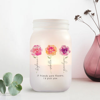 Friends Floral Frosted Mason Jar Personalized Votive Holder