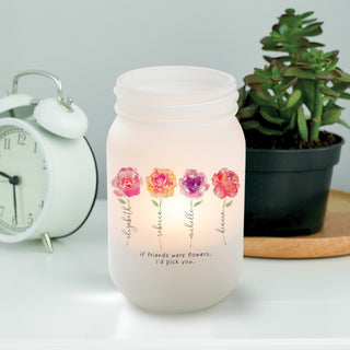 Friends Floral Frosted Mason Jar Personalized Votive Holder