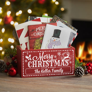 Merry Christmas Personalized Red Wood Storage Box