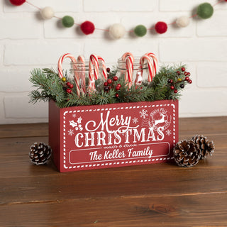 Merry Christmas Personalized Red Wood Storage Box