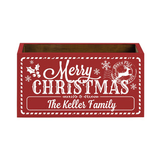Merry Christmas Personalized Red Wood Storage Box