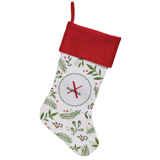 Holiday Vines with Initial and Name Red Cuff Christmas Stocking