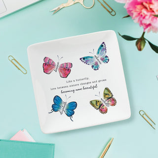 Butterfly Sisters Personalized Square Trinket Dish