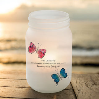 Butterfly Sisters Personalized Frosted Mason Jar Votive Holder