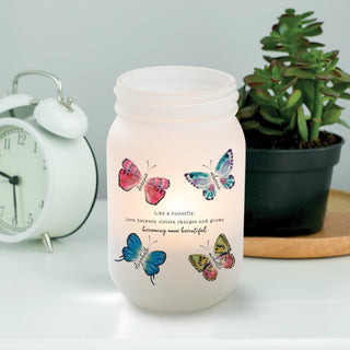 Butterfly Sisters Personalized Frosted Mason Jar Votive Holder