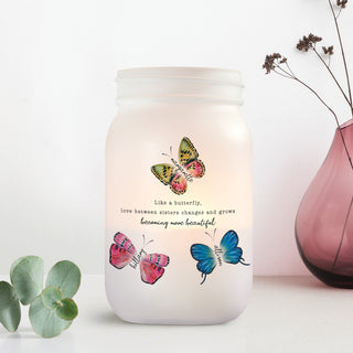 Butterfly Sisters Personalized Frosted Mason Jar Votive Holder