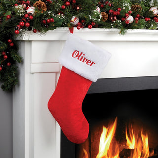 Red Velvet Personalized Stocking with Faux White Fur Cuff