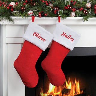 Red Velvet Personalized Stocking with Faux White Fur Cuff