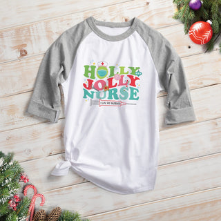 Holly Jolly Nurse Gray Raglan Jersey