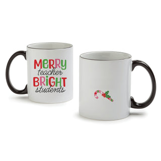 Merry Teacher Bright Students White Coffee Mug with Black Rim and Handle-11oz