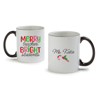 Merry Teacher Bright Students White Coffee Mug with Black Rim and Handle-11oz