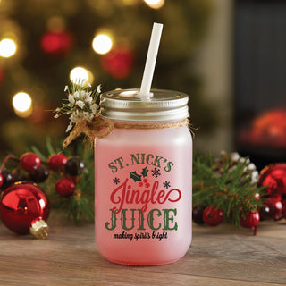 St. Nick's Jingle Juice  Frosted Mason Jar With Lid & Straw